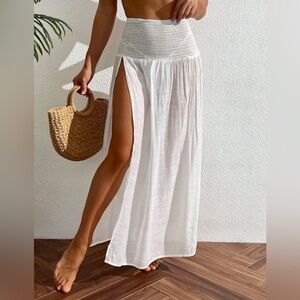 White High-Waist Split Maxi Skirt